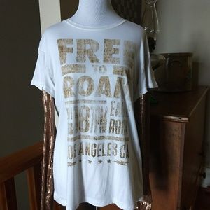 Free People Sequin Sleeve Tee Shirt